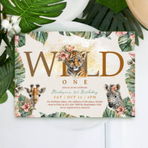 Invitation Wild One Safari Animal Tiger Baby Boy 1er annivers