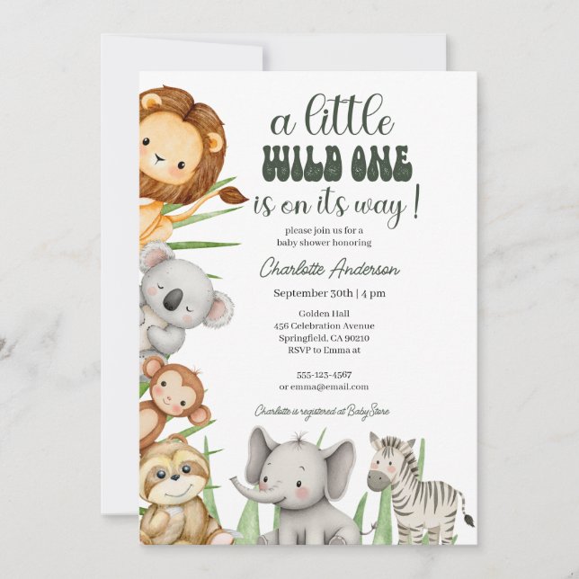 Invitation Wild One Safari Animals Boy Baby Shower (Devant)