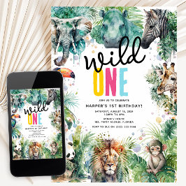 Invitation Wild ONE' Safari Animals Cool 1st Birthday