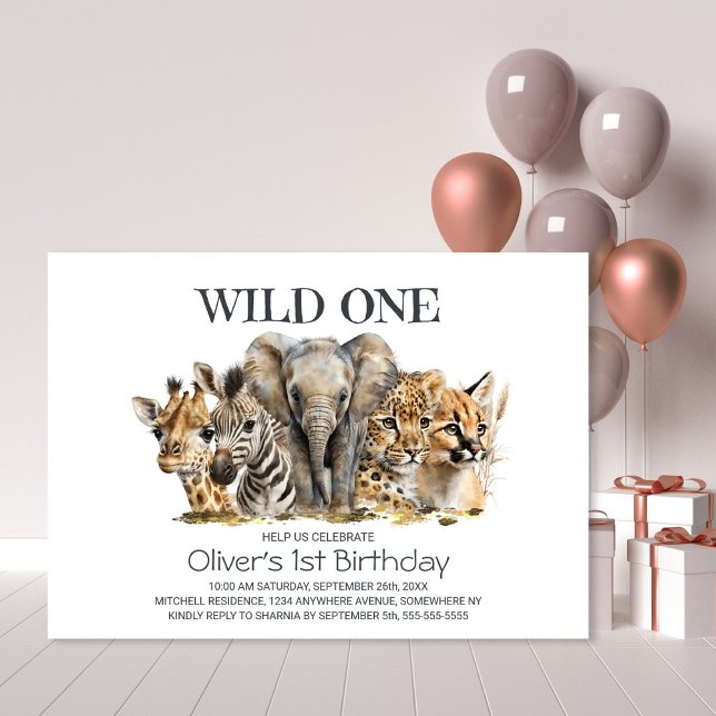 Invitation Wild One Safari Animaux 1er anniversaire (Créateur téléchargé)