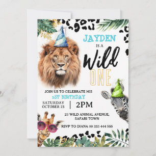Invitation Wild One Safari Animaux 1er anniversaire