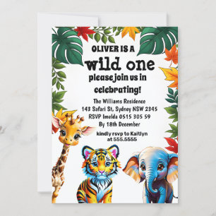 Invitation Wild One Safari Animaux 1er Anniversaire Fête Invi