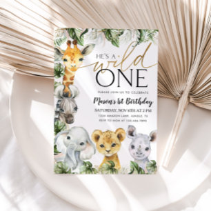 Invitation Wild One Safari Animaux 1er Anniversaire Garçons I