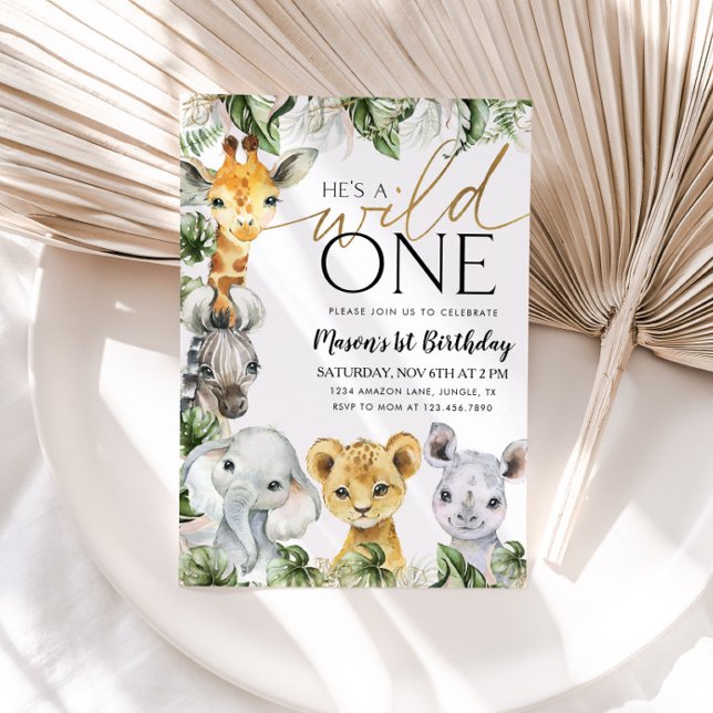 Invitation Wild One Safari Animaux 1er Anniversaire Garçons I (Créateur téléchargé)