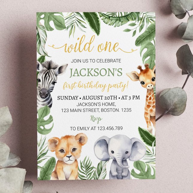 Invitation Wild One Safari Animaux 1er anniversaire Invitatio (Créateur téléchargé)