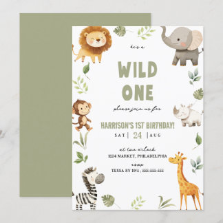Invitation Wild One Safari Animaux 1er anniversaire Invitatio