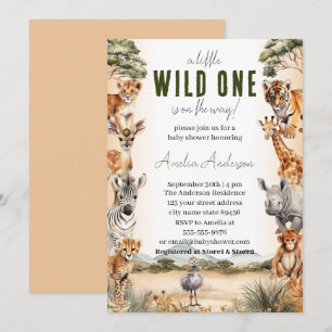 Invitation Wild One Safari Animaux Baby shower garçon