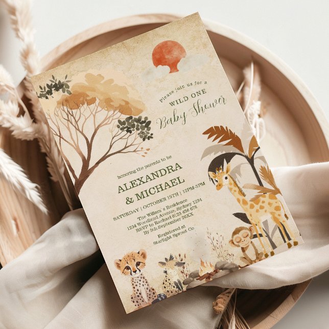 Invitation Wild One Safari Animaux Baby shower garçon (Créateur téléchargé)