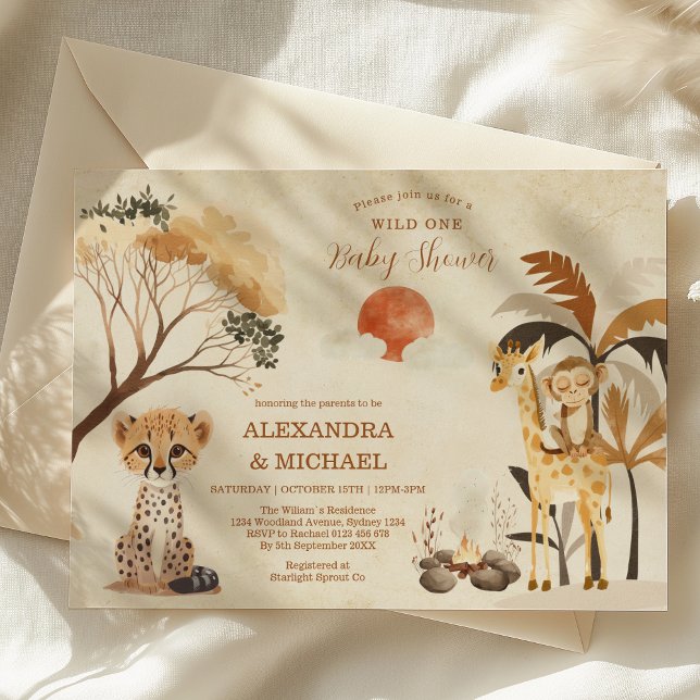 Invitation Wild One Safari Animaux Baby shower garçon (Créateur téléchargé)