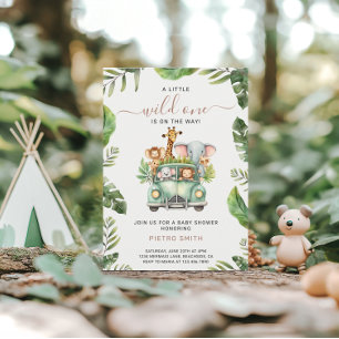Invitation Wild One Safari Animaux Baby shower garçon