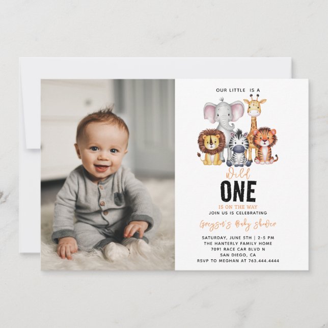 Invitation Wild One Safari Animaux Baby shower garçon (Devant)