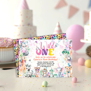 Invitation Wild One Safari Animaux Fille Anniversaire