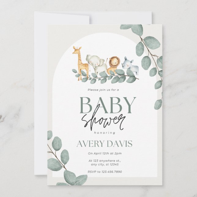 Invitation Wild One Safari Animaux Fille Baby shower (Devant)