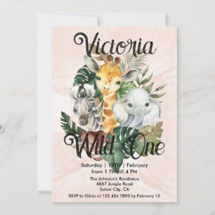 Invitation Wild One Safari Animaux Filles Premier anniversair