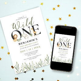 Invitation Wild One Safari Animaux Garçon 1er fête d'annivers