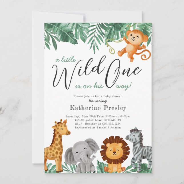 Invitation Wild One Safari Animaux garçon Baby shower Invitat (Devant)