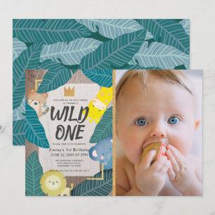 Invitation Wild One Safari Animaux garçon Photo 1er anniversa