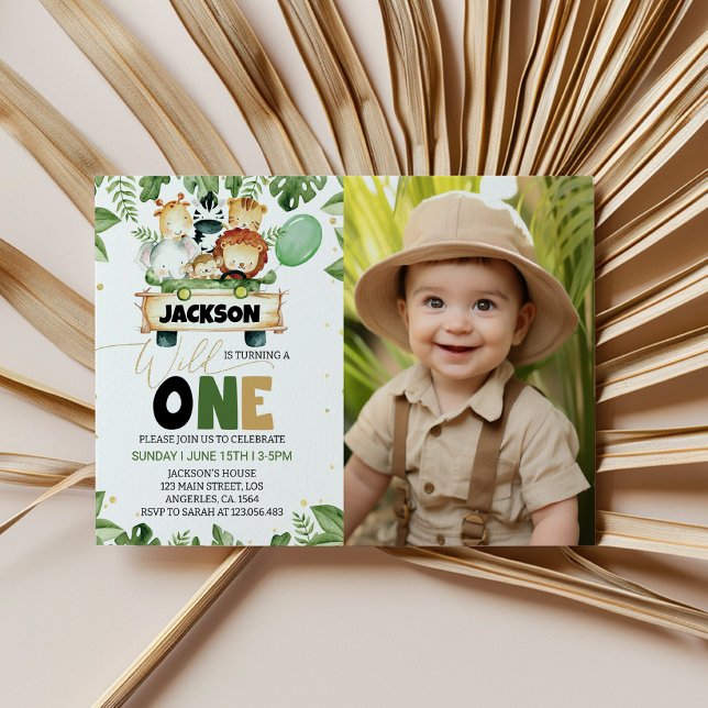 Invitation Wild One Safari Animaux Photo Anniversaire Invitat (Créateur téléchargé)