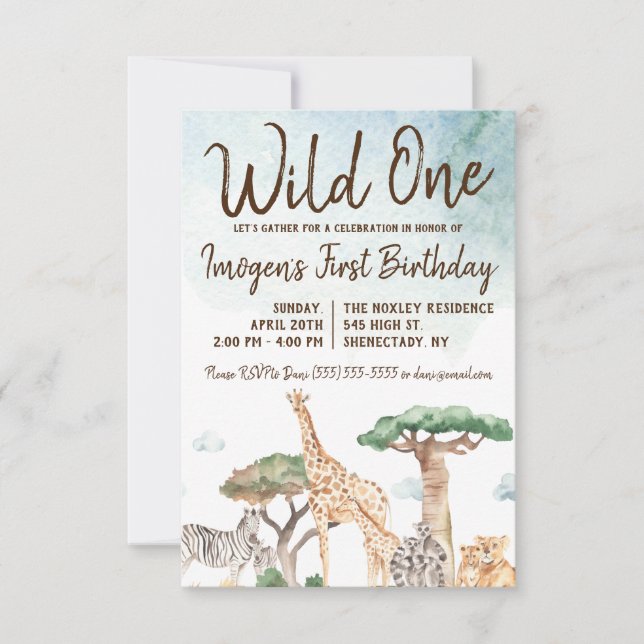 Invitation Wild One Safari Animaux premier anniversaire (Devant)