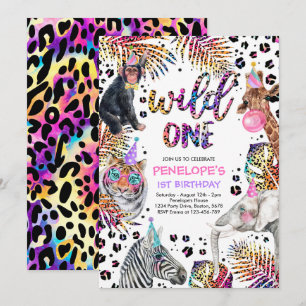 Invitation Wild One Safari Animaux Rainbow Cheetah Anniversai