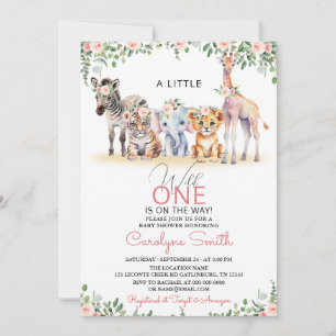 Invitation Wild One Safari Animaux Verdure Fille Baby shower