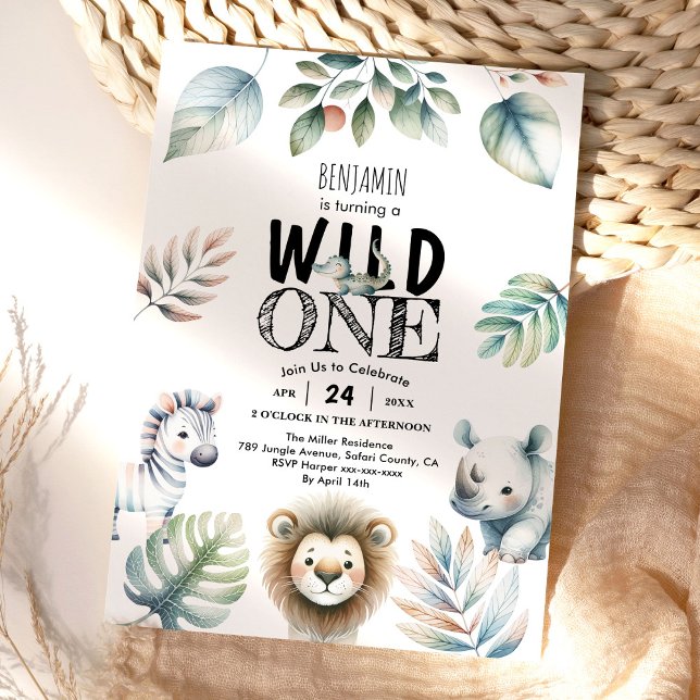 Invitation Wild One Safari bébé garçon 1er anniversaire (Créateur téléchargé)