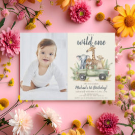 Invitation Wild One Safari Boy Photo 1er anniversaire