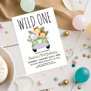 Invitation Wild One Safari Car 1er anniversaire