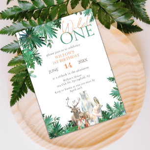 Invitation Wild One Safari fête jungle animaux 1er anniversai