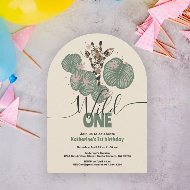 Invitation Wild One Safari Giraffe Animal fête d'anniversaire (Créateur téléchargé)