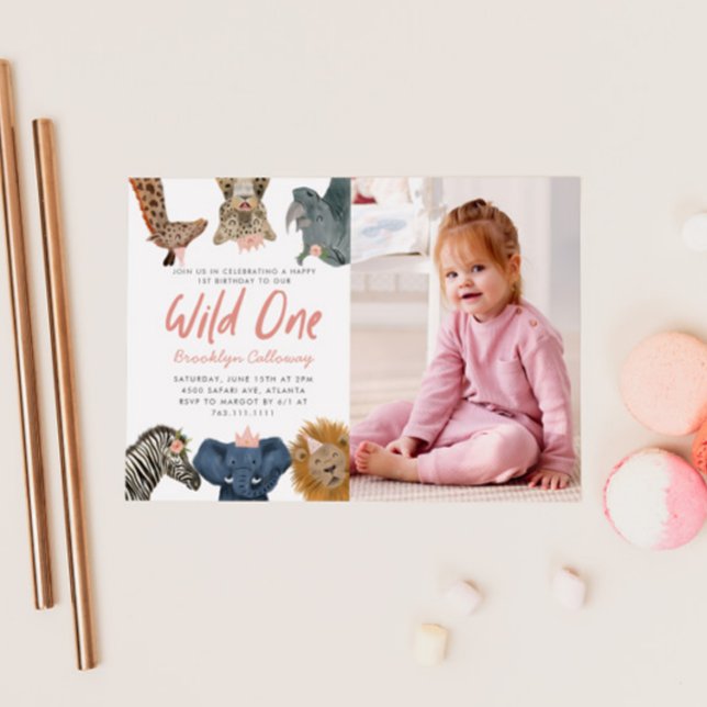Invitation Wild One Safari Girl's First Birthday Party Photo (Créateur téléchargé)
