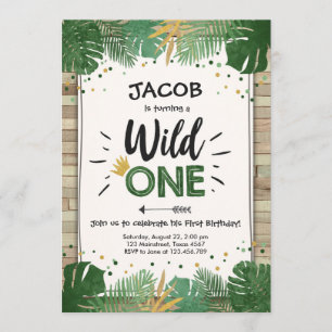 Invitation Wild One Safari Gold Boy Animals Anniversaire