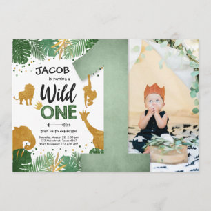 Invitation Wild One Safari Gold Boy Animals Anniversaire