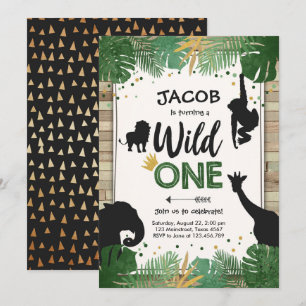 Invitation Wild One Safari Gold Boy Animaux fête d'anniversai
