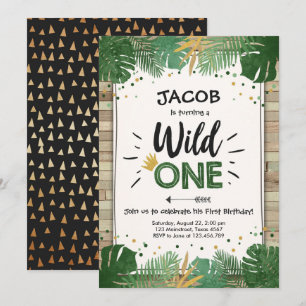 Invitation Wild One Safari Gold Boy Animaux fête d'anniversai