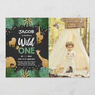 Invitation Wild One Safari Gold Boy Animaux fête d'anniversai