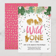 Wild One Safari Gold Girl Animaux roses Anniversai