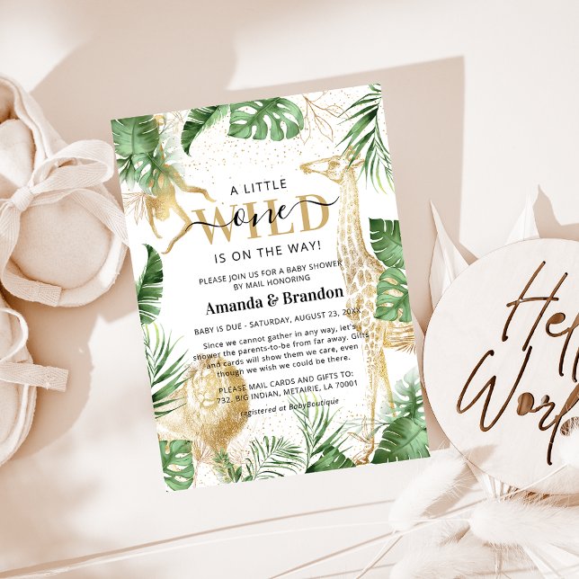 Invitation Wild One Safari Green & Gold Baby shower Par Mail (Créateur téléchargé)