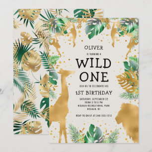 Invitation Wild One Safari Green Gold Ecru 1er anniversaire