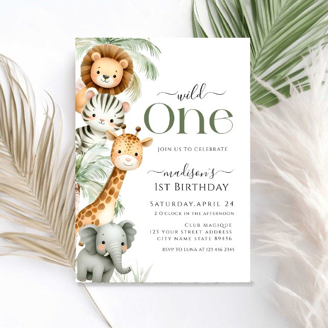 Invitation Wild One Safari Jungle Animal Boy 1er Birthday Inv (Créateur téléchargé)
