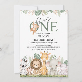 Invitation Wild One Safari Jungle Animals 1st Birthday