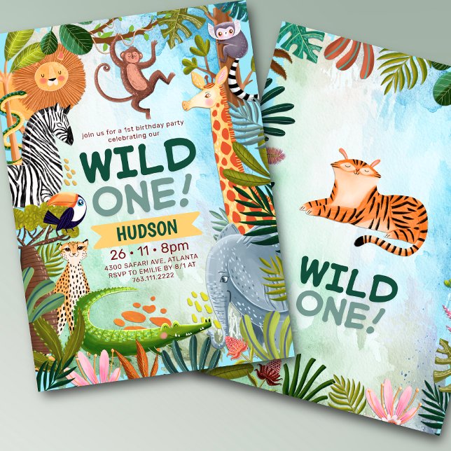 Invitation Wild one safari jungle animals boy birthday (Créateur téléchargé)