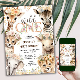 Invitation Wild One Safari Jungle Animaux Fille 1er anniversa