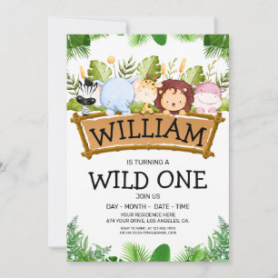 Invitation Wild One Safari JUNGLE Animaux Photo d'anniversair