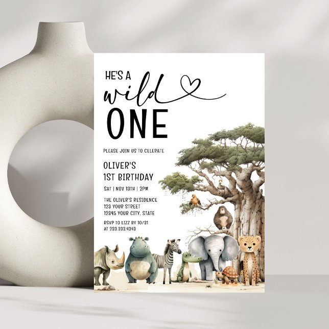 Invitation Wild One Safari Jungle Boy 1er anniversaire (Créateur téléchargé)