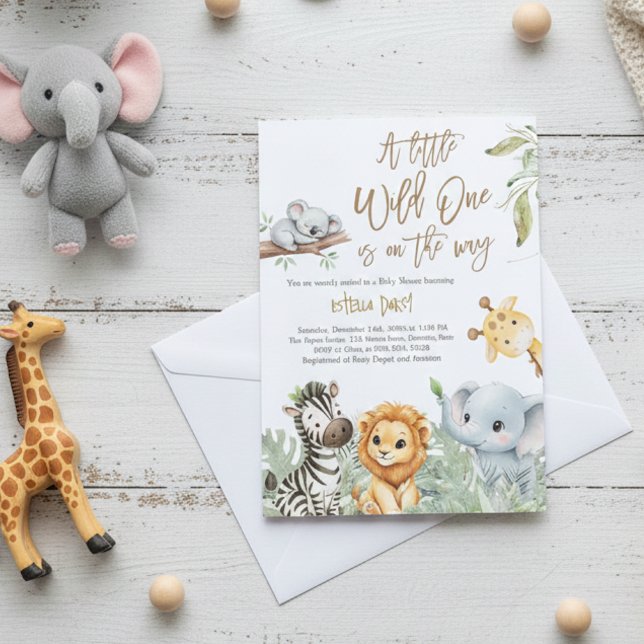 Invitation Wild One Safari Jungle cute Animals Baby Shower (Créateur téléchargé)