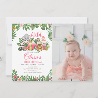Invitation Wild One Safari Jungle premier anniversaire bébé f