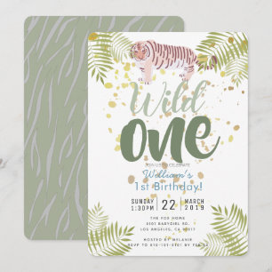 Invitation Wild One Tiger Khaki Vert 1er anniversaire Invitat