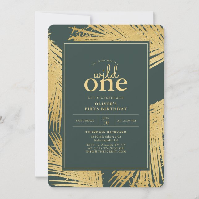 Invitation Wild One Tropical Dark Green fête d'anniversaire (Devant)