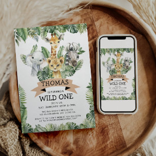 Invitation Wild One Tropical Jungle Safari Anniversaire